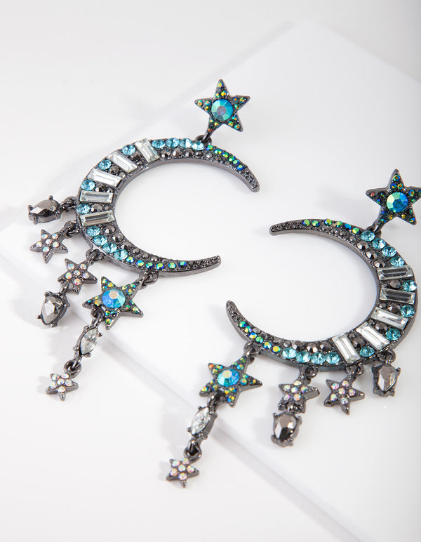 Gunmetal Blue Iridescent Celestial Earrings