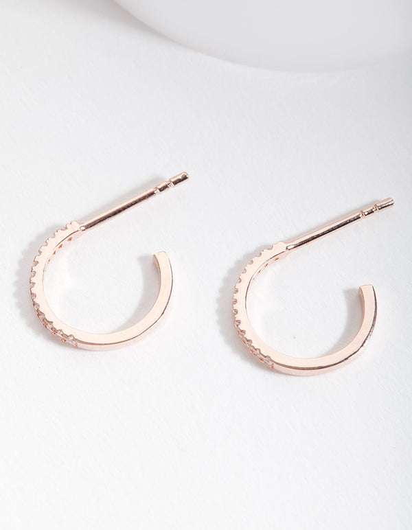Rose Gold Plated Sterling Silver Cubic Zirconia Open Hoop Earrings