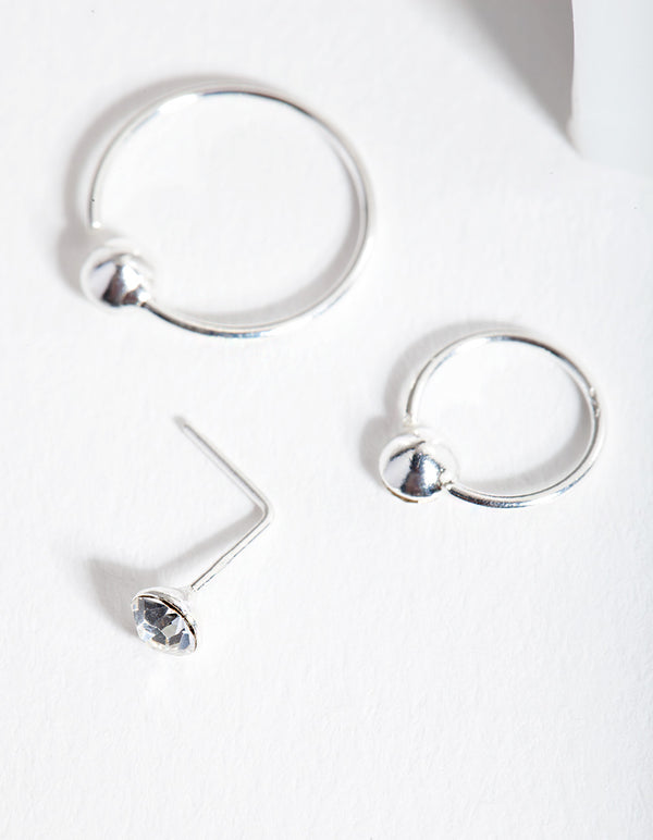Sterling Silver Gem Nose Ring Pack
