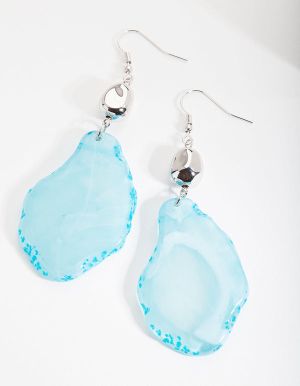 Rhodium Blue Green Acrylic Earrings