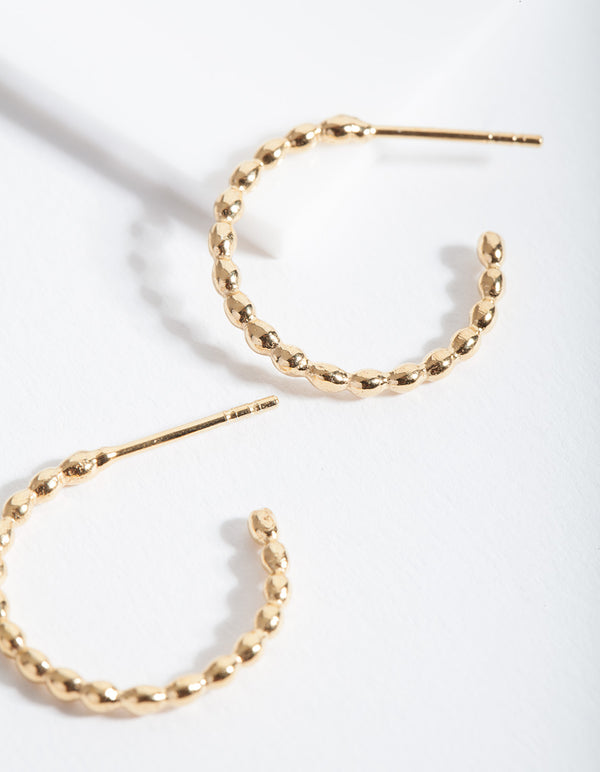 Gold Plated Sterling Silver Beaded Open Hoop Earrings