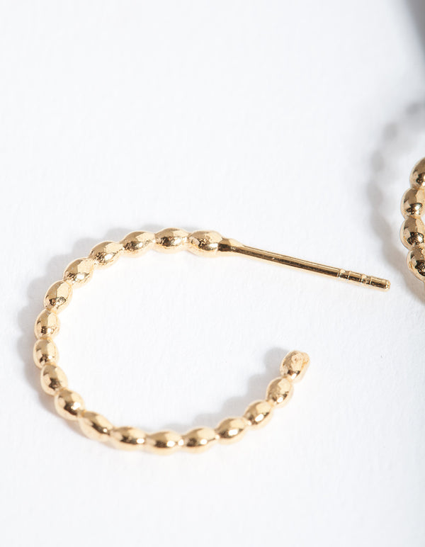 Gold Plated Sterling Silver Beaded Open Hoop Earrings