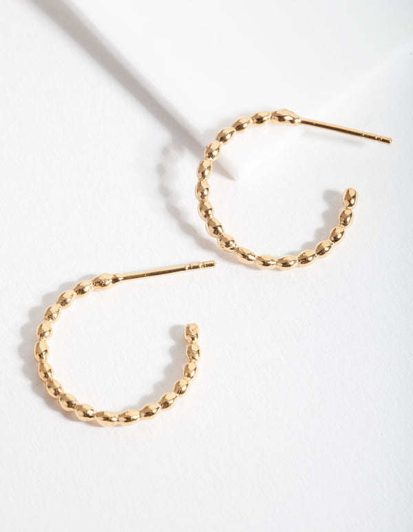 Gold Plated Sterling Silver Beaded Open Hoop Earrings