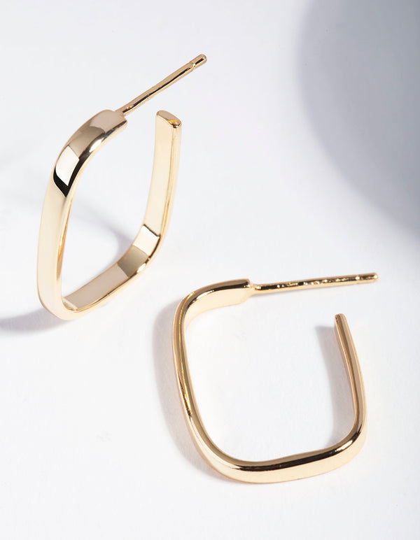 Gold Plated Sterling Silver Square Open Hoop Earrings