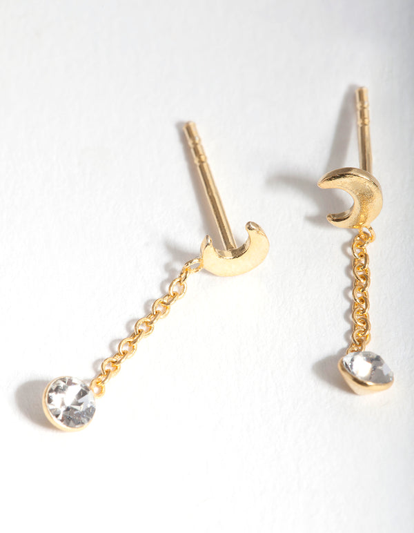Gold Plated Sterling Silver Moon Diamante Earrings