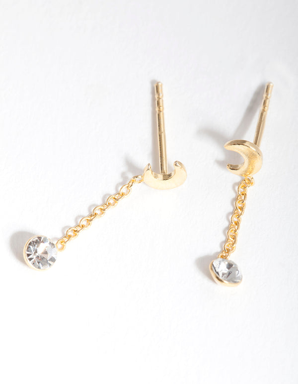 Gold Plated Sterling Silver Moon Diamante Earrings