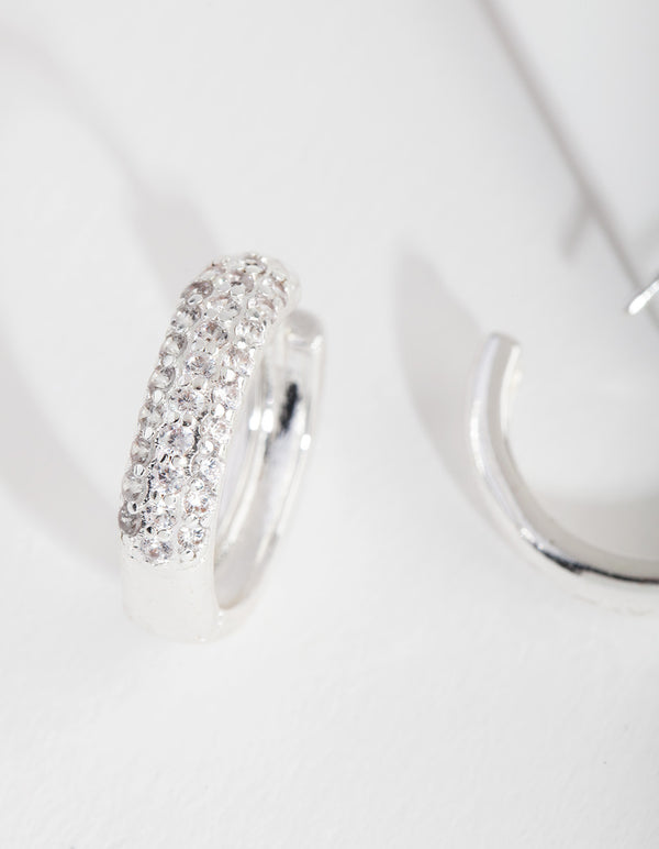 Silver Chunky Cubic Zirconia Huggie Earrings