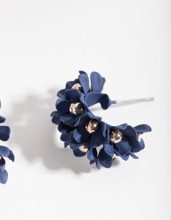 Blue Mini Cluster Flower Hoop Earrings