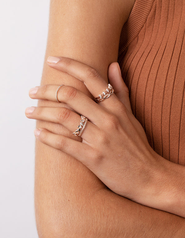 Rose Gold Cubic Zirconia Lattice Ring 5-Pack