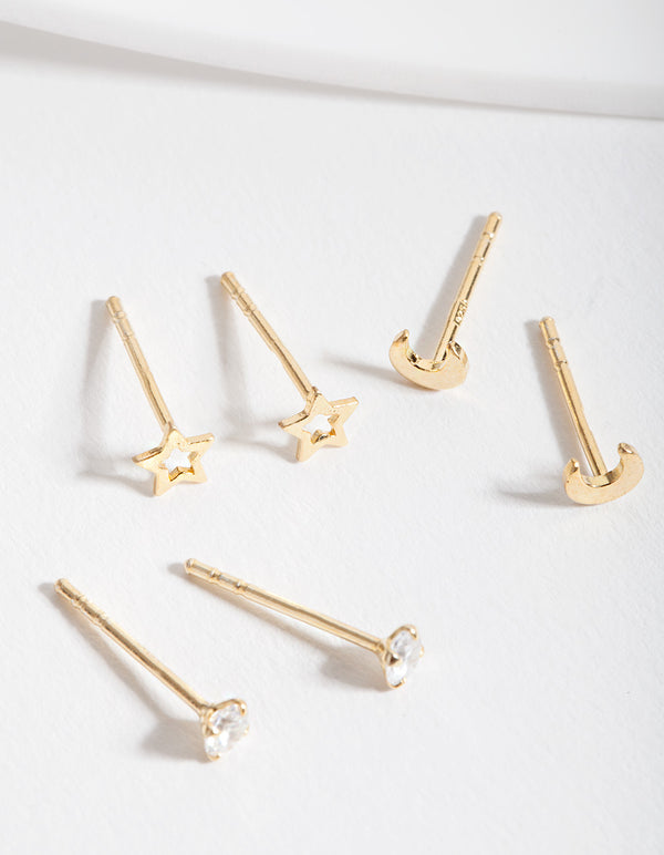 Gold Plated Sterling Silver Celestial Earrings Trio