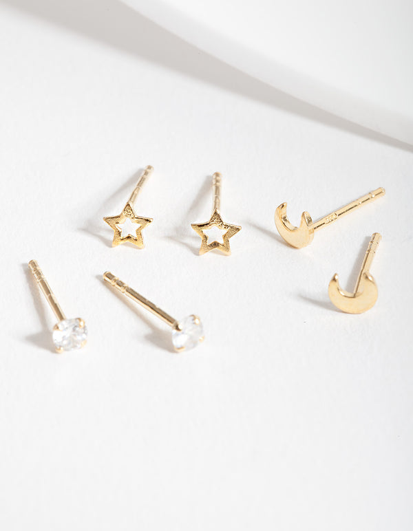 Gold Plated Sterling Silver Celestial Earrings Trio
