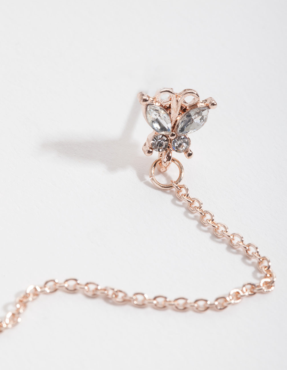 Rose Gold Small Butterfly Chain Huggie Earrings