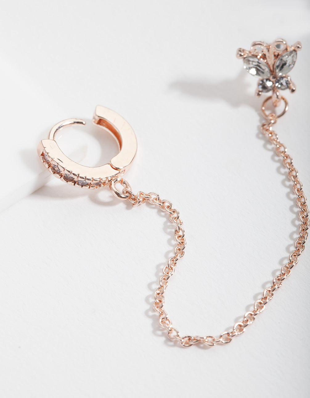 Rose Gold Small Butterfly Chain Huggie Earrings