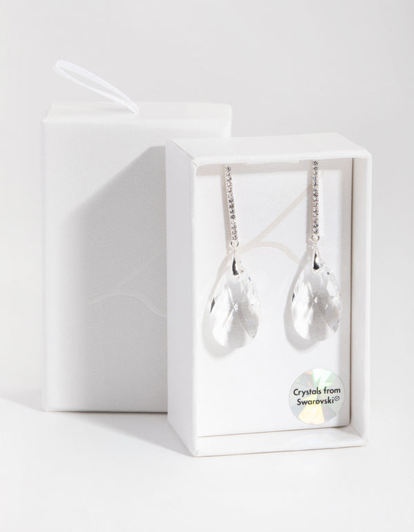 Silver Diamond Simulant Large Teardrop Earrings