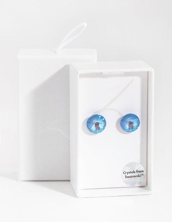 Blue Diamond Simulant Circle Stud Earrings