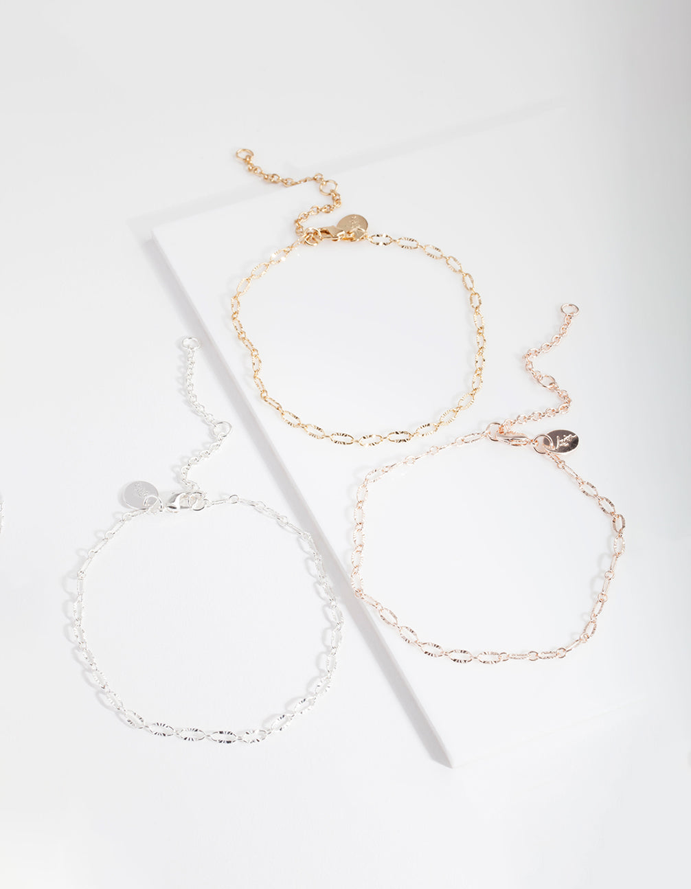 Mixed Metal Circle Diamond Cut Link Anklet