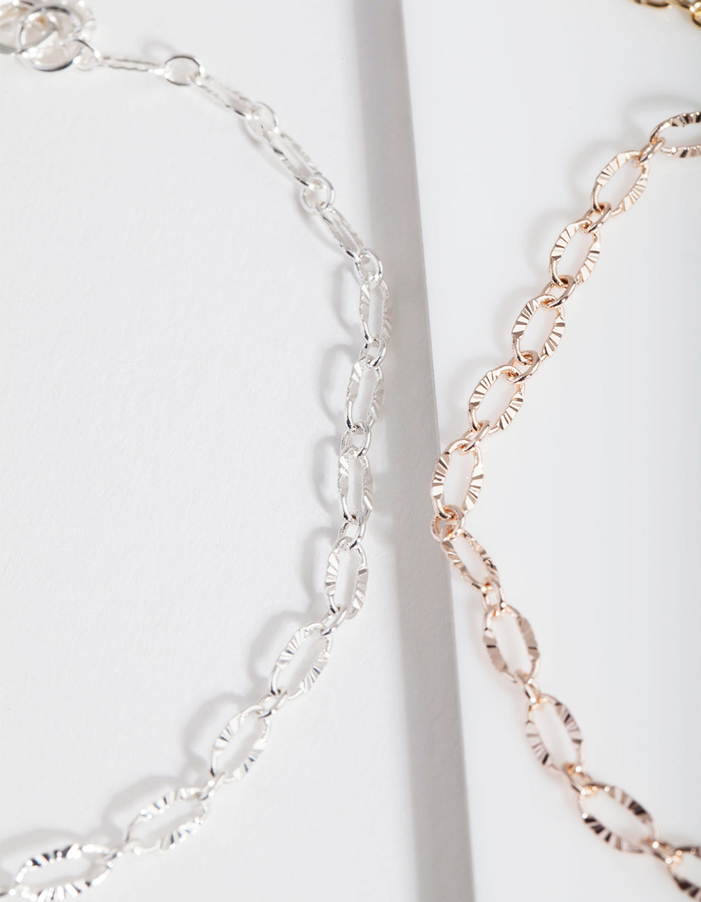 Mixed Metal Circle Diamond Cut Link Anklet