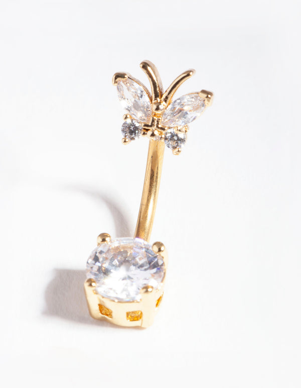 Titanium Cubic Zirconia Butterfly Belly Bar