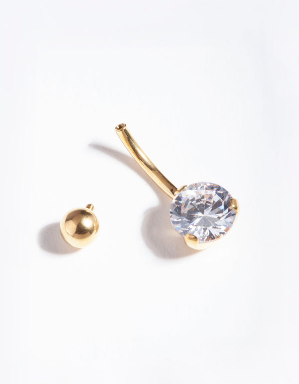 Gold Titanium Classic Diamante Belly Bar