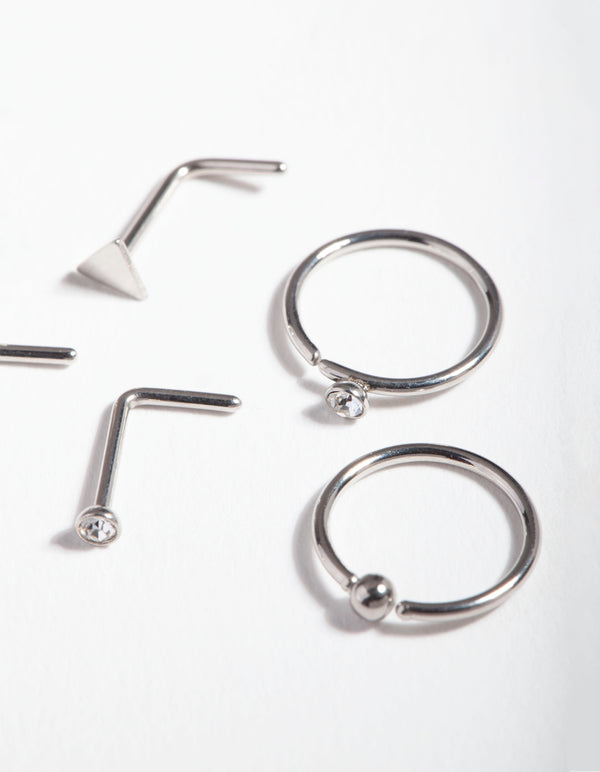 Surgical Steel Geometric Diamante Nose Ring 6-Pack
