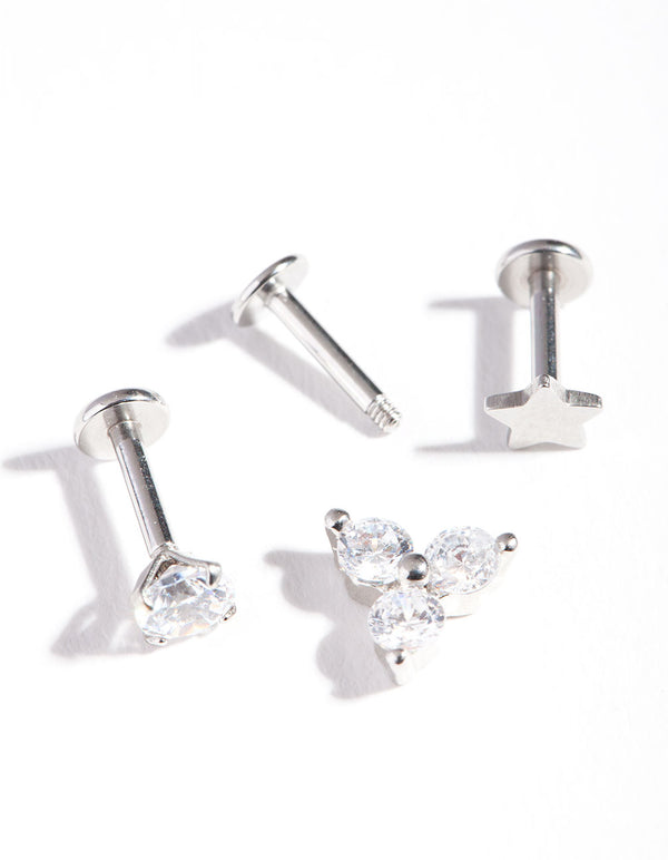 Silver Surgical Steel Star Cubic Zirconia Flat Back Pack