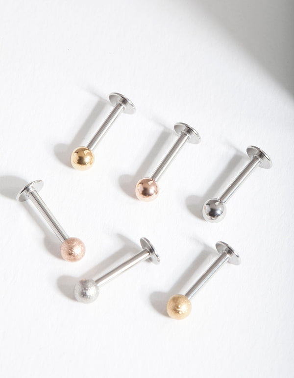 Surgical Steel Mixed Texture Flat Back 6-Pack