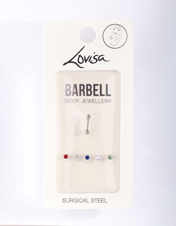 Surgical Steel Multi Stone Barbell Earrings