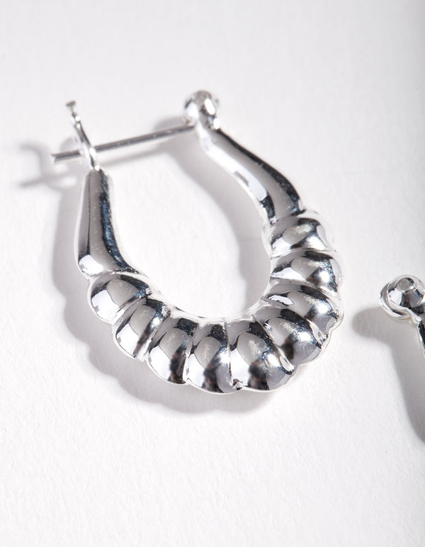 Sterling Silver Textured Creole Hoop Earrings