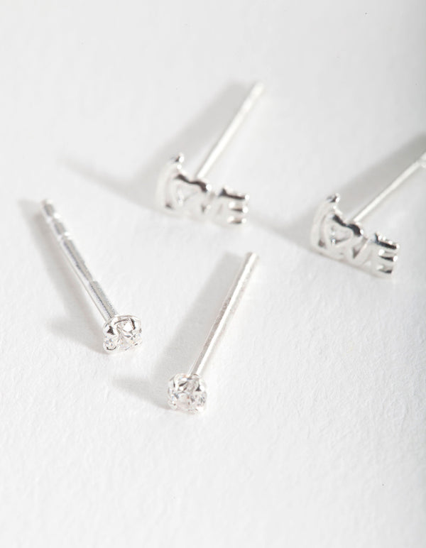 Sterling Silver Cubic Zirconia Love Stud Pack