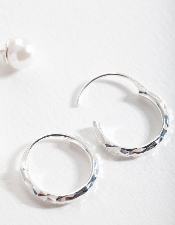 Sterling Silver Pearl Stud Hoop Earring Pack