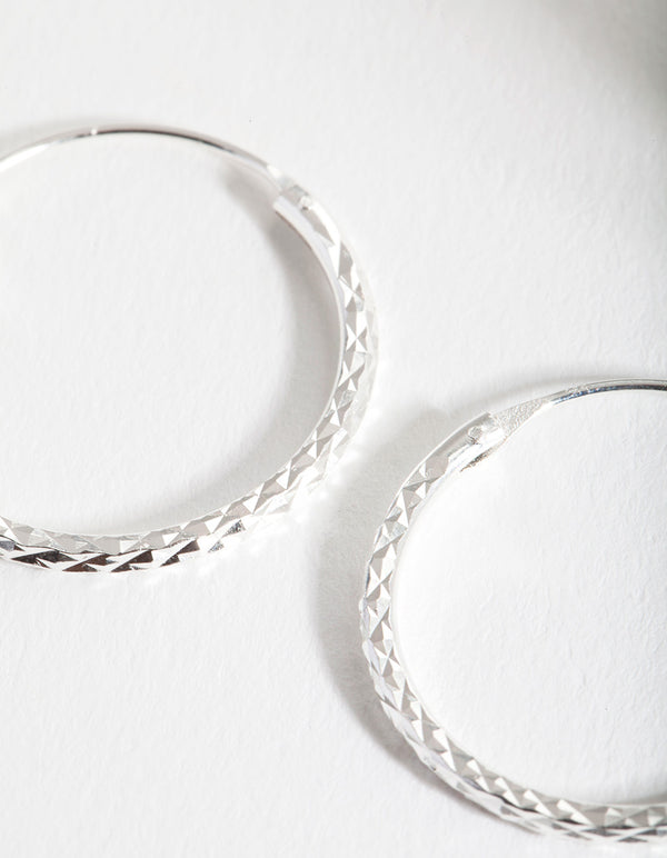 Sterling Silver Textured Hoop Earrings