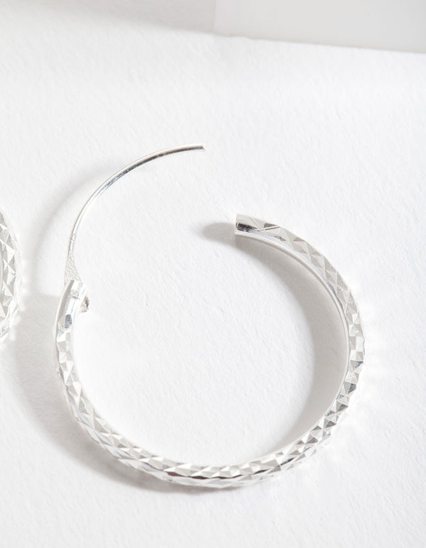 Sterling Silver Textured Hoop Earrings