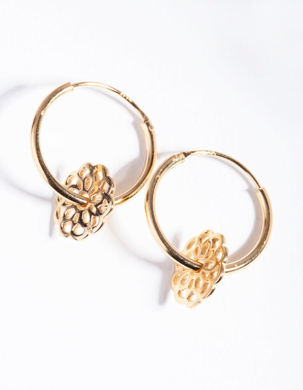 Gold Plated Sterling Silver Filigree Disc Hoop Earrings