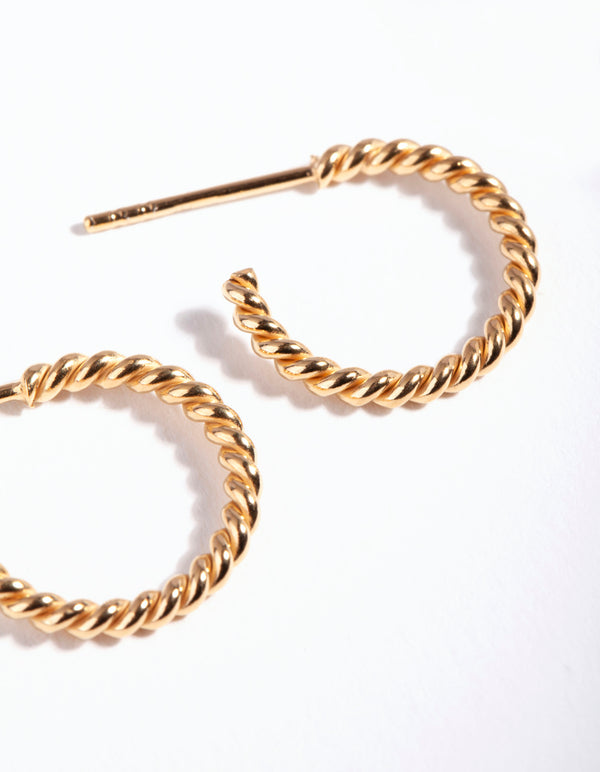 Gold Plated Sterling Silver Open Rope Hoop Earrings