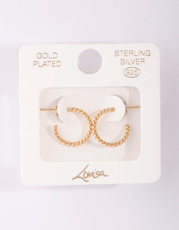 Gold Plated Sterling Silver Open Rope Hoop Earrings