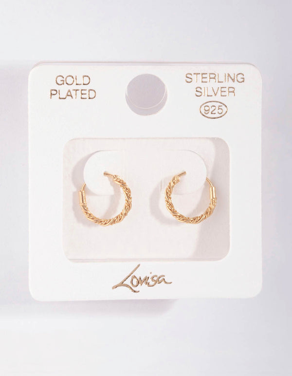 Gold Plated Sterling Silver Mini Twist Hoop Earrings