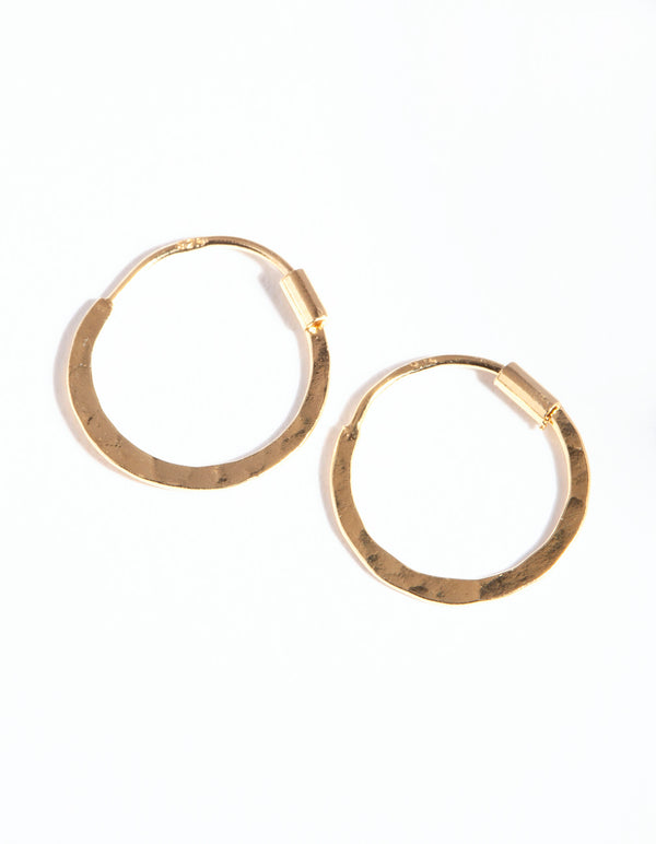 Gold Plated Sterling Silver Hammered Hoop Earrings