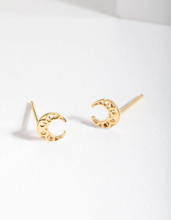 Gold Plated Sterling Silver Filigree Moon Stud Earrings