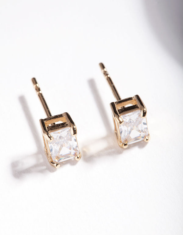 Gold Plated Sterling Silver 1 Carat Baguette Stud Earrings