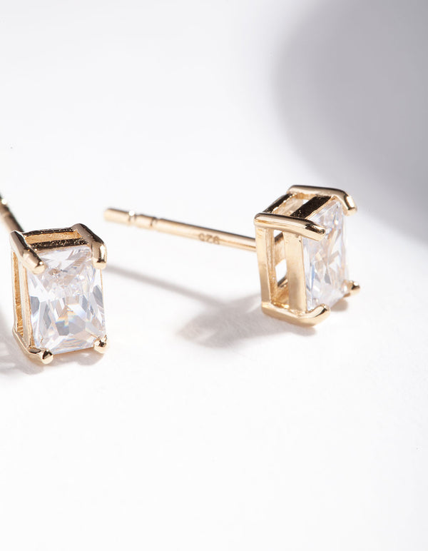 Gold Plated Sterling Silver 1 Carat Baguette Stud Earrings