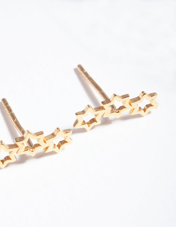 Gold Plated Sterling Silver 3 Star Crawler Earrings