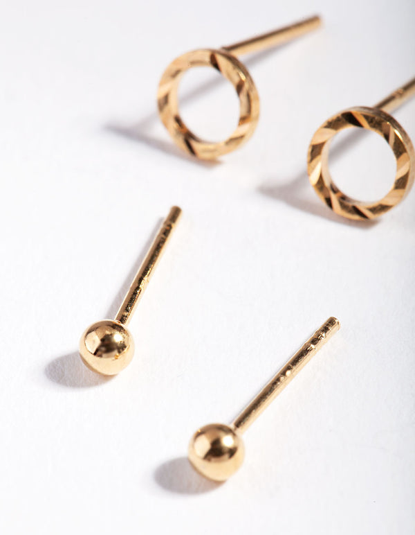 Gold Plated Sterling Silver Textured Circle Stud Earring Pack