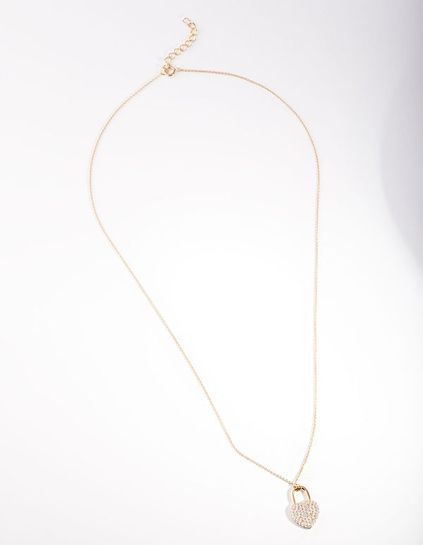 Gold Plated Sterling Silver Pave Love Heart Lock Necklace