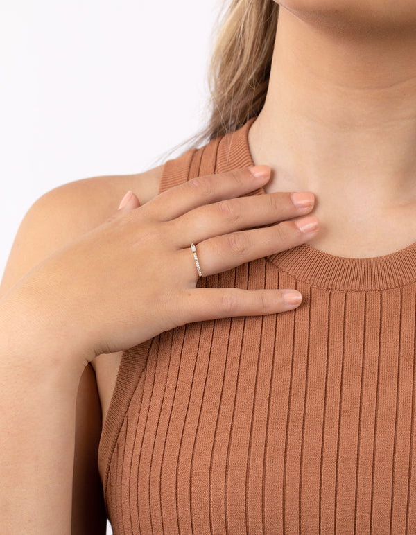 Gold Plated Sterling Silver Cubic Zirconia Baguette Ring