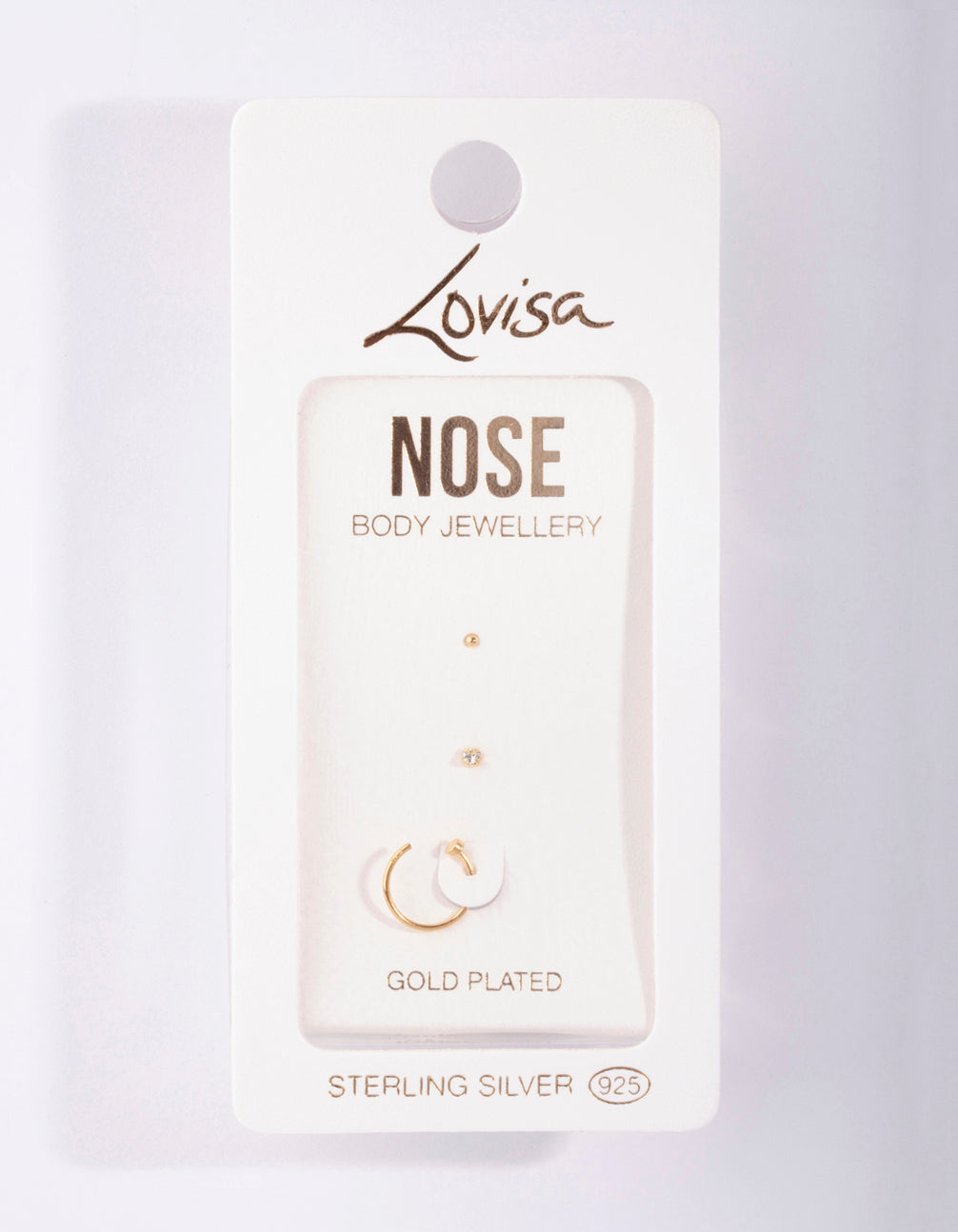 Gold Plated Sterling Silver Nose Hook Stud Pack