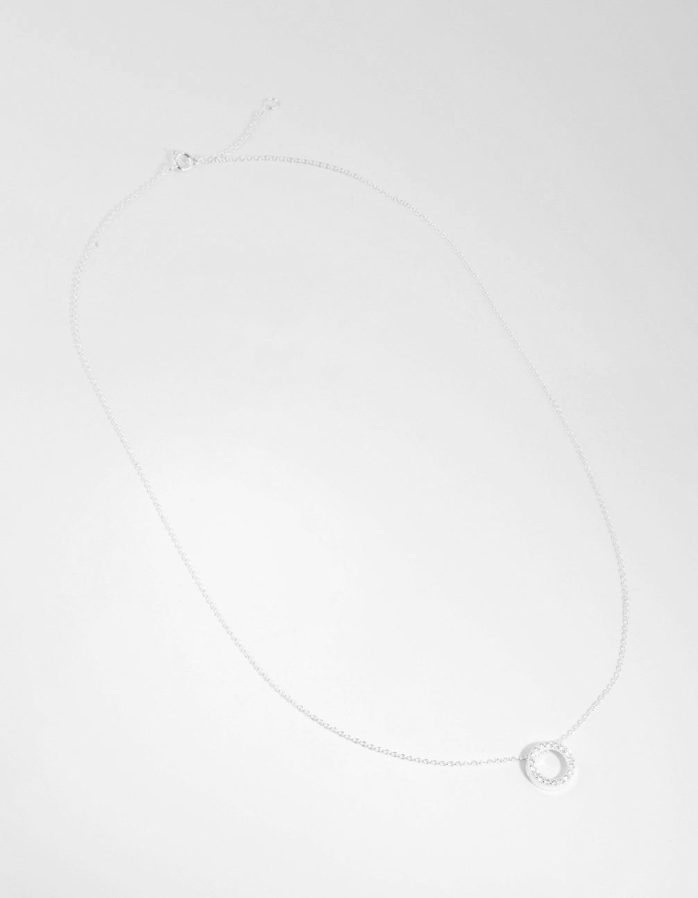 Sterling Silver Cubic Zircona Pave Open Circle Necklace