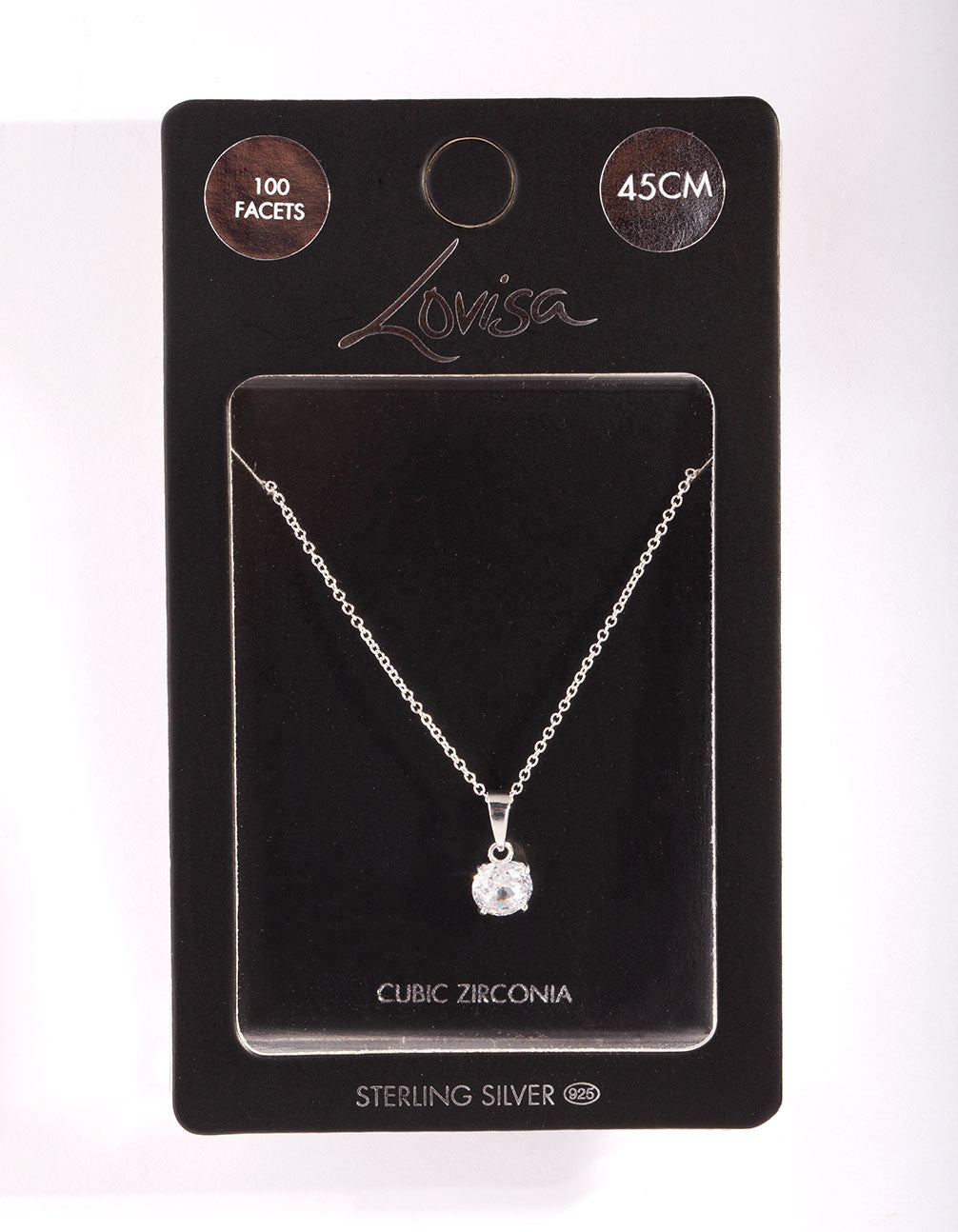 Sterling Silver Cubic Zirconia 100 Facet 4 Claw Necklace