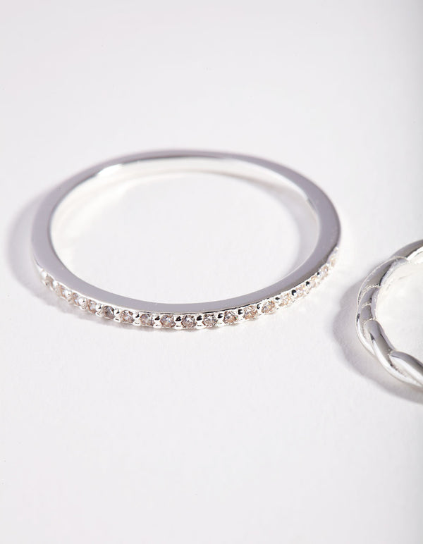 Sterling Silver Cubic Zirconia Twisted Ring Pack