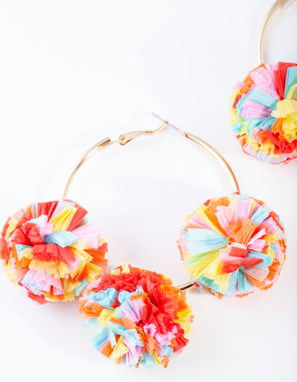 Multicoloured Pom Pom Hoop Earrings