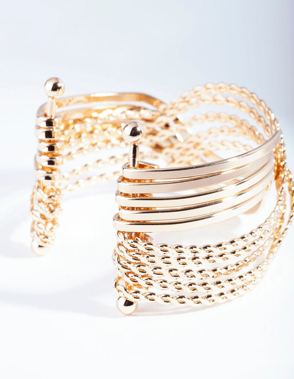 Gold Wavy Twist Cuff Bracelet